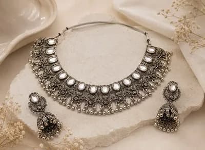 Silver Oxidised Temple Necklace